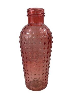 DPS Lardots Glass Hobnail Bubble Bottle Pink 8" Vintage 1970's